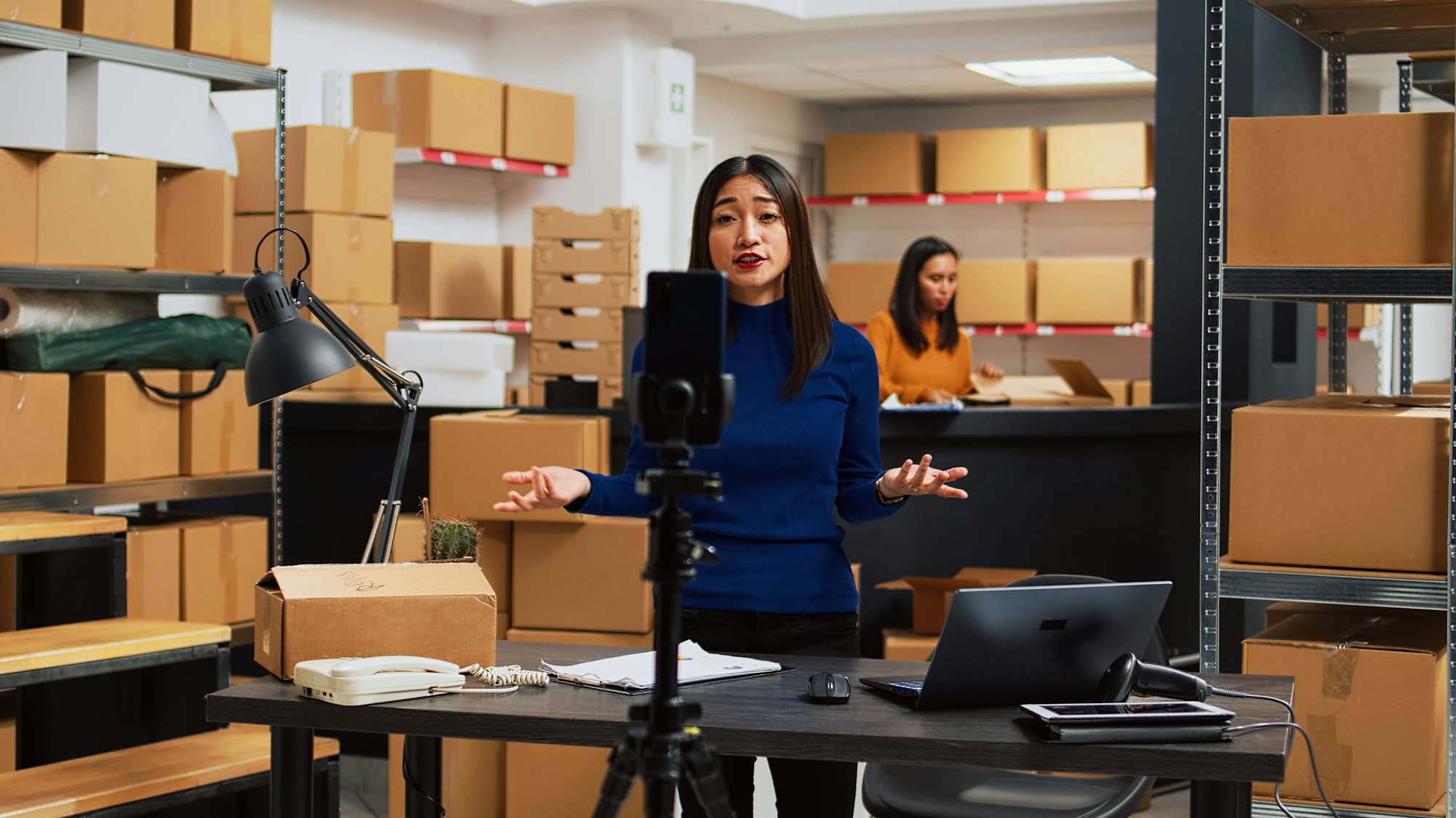 Business owner working on digital marketing with video